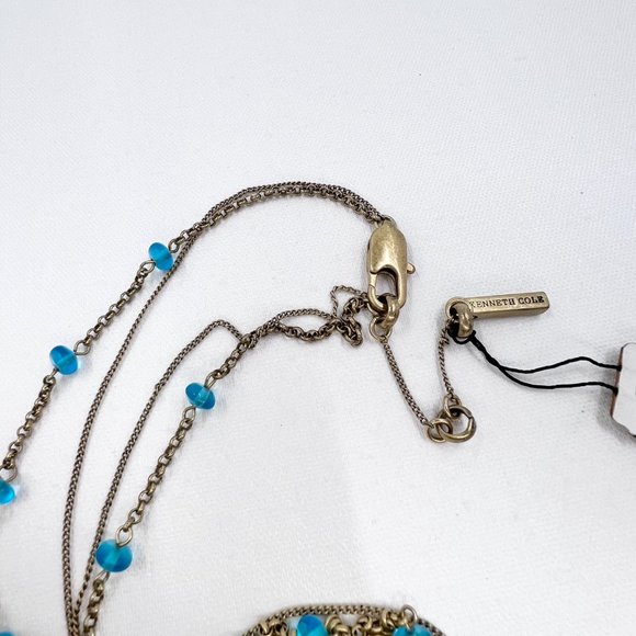 🎊HP🎊 NWT - Kenneth Cole - Semi-Precious Turquoise Dangle Gold Tone Necklace - Picture 9 of 10